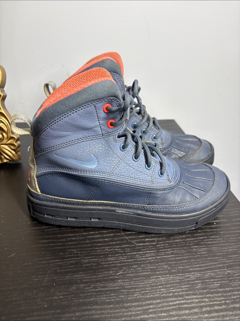 Nike Kids Navy High-Top Boots with Orange Collar Accents